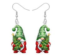 NEWEI Drôles de Boucles d'oreilles Pendentifs Vacances Noël Gnomes Cadeaux pour Femmes Décorations, Acrylique Mignon Festival Père Noël Xmas Hiver Bijoux Accessoires (Vert)