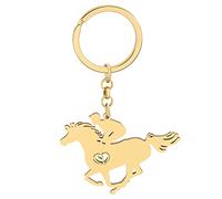 NEWEI Porte-clés cheval courant en acier inoxydable Porte-clés cheval mignon pour femmes filles chevaux portefeuille voiture breloques, plaqué or, M