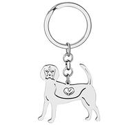 NEWEI Porte-clés Chien En Acier Inoxydable Porte-clés Chien Mignon Pour Femmes Filles Porte-monnaie Voiture Charms (Plaqué Argent Chien Beagle)