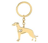 NEWEI Porte-clés Chien En Acier Inoxydable Porte-clés Chien Mignon Pour Femmes Filles Porte-monnaie Voiture Charms (Plaqué Or Whippet)