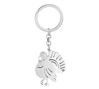 NEWEI Porte-clés Dinde De Thanksgiving En Acier Inoxydable Porte-clés Poulet Porte-clés De Festival Pour Femme Filles Porte-Monnaie À Breloques (Argent A)