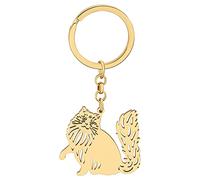 NEWEI Porte-clés en acier inoxydable en forme de chat mignon pour femme et fille, Chat Ragdoll plaqué or