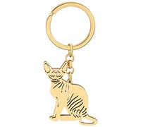 NEWEI Porte-clés en acier inoxydable en forme de chat mignon pour femme et fille, Plaqué or canadien sans poils