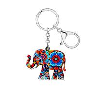 NEWEI Porte-clés en Acrylique avec un Joli Éléphant de la Jungle Cadeaux Boho pour Femmes Filles Clés de Voiture Sac à Dos Accessoires pour les Amoureux des Animaux (Floral)