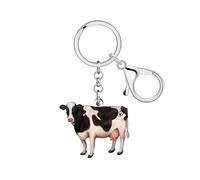 NEWEI Porte-clés en Acrylique Mignon en Forme de Vache Porte-clés Animaux de la Ferme Bovins laitiers Cadeaux pour Femmes Filles Amoureuses des vaches Clés de Voiture pour Portefeuille (Blanc)