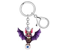 NEWEI Porte-clés en acrylique pour Halloween, motif tête de mort zombie, poupée vaudou pour femme et fille, accessoire de voiture, Chauve-souris, Medium