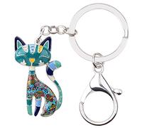NEWEI Porte-clés En émail En Forme De Chat Pour Femme Et Fille - Cadeau Avec Pendentif Creux (Bleu)