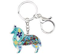 NEWEI Porte-clés en émail en forme de chien pour femme et fille, Border Collie Bleu, M