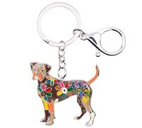NEWEI Porte-clés en forme de chien boxer mignon en émail floral pour femmes, filles, enfants, sac à main, marron, M
