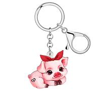 NEWEI Porte-clés en forme de cochon en acrylique rose pour femme et fille, Nœud papillon rouge, M