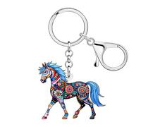 NEWEI Porte-clés mignon en forme de cheval bohème - Cadeau pour les amateurs de chevaux - Pour femmes et filles - En acrylique - Accessoires de sac, Bleu, M