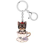 NEWEI Porte-clés Yorkshire Terrier en acrylique pour femme et fille amoureux des chiens, Adorable Yorkie B, Medium