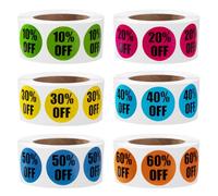 Newellsail 2.5cm Autocollants de Réduction D'Autocollants Discount 10% à 60% Pourcentage de Réduction Autocollants Étiquettes pour Supermarchés Détail 3000 Pièces 6 Rouleaux