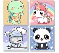 NEWENMO 4 Pièces Peinture par Numéros Enfants avec Cadre,Animaux Peinture Numero Enfant 6-8-12 Ans,Tortue Poney Hibou Panda Motifs,Bricolage Acrylique Painting pour Décoration Maison 20×20cm