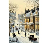 NEWENMO 5D Belle Demeure Diamond Painting Adulte,Rue Scène de Neige Peinture Diamant Kit,DIY Piéton Diamant Painting Kit,Diamond Point de Croix Cristal Painting,pour Décoration Maison 30x40cm