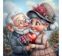 NEWENMO 5D Couple Âgé Diamond Painting Set,DIY Bel Amour Peinture Diamant pour Adultes,Bricolage Fleurs Diamond Art Kits,Diamant Painting Kit Complet,pour Adulte Débutant Maison Décoration (30x30cm)