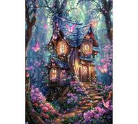 NEWENMO 5D Maison de Conte de Fées Diamond Painting Set,DIY Fleurs et Papillons Peinture Diamant Adulte,Bricolage Diamond Art Kit,Belle Diamant Painting,pour Adulte Débutant Maison Décor (30x40cm)