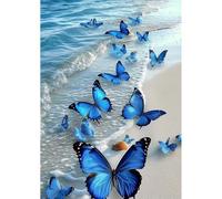 NEWENMO 5D Mer Bleue et Papillons Diamond Painting Kit,DIY Vagues de la Mer Peinture Diamant Adulte,Agréable Diamant Painting Set,Pont Cristal Débutant Art Kit,pour Murale Maison Décor 30x40cm