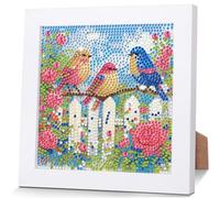 NEWENMO 5D Trois Oiseaux Diamond Painting avec Cadre pour Enfant 6-12 Ans | Belles Fleurs Diamant Painting,Kit Peinture Diamant,DIY Point de Croix Strass Broderie Craft avec Cadre Peinture Créatifs