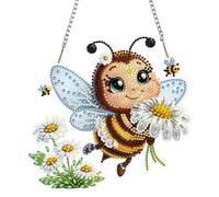 NEWENMO Abeilles Diamond Painting Pendentif,DIY Marguerites Blanches Diamant Peinture Pendentif,Forme Spéciale Diamant Art Kits,Hanging Diamond Painting Kit,pour Fenêtres,Murs,Portes et Décor Jardin