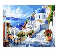 NEWENMO Architecture Grecque Peinture par Numero Adulte,Vue Sur la Mer Peinture Numero,Fleurs Paint by Numbers,DIY Peinture à l'huile,Acryliques Bricolage Peintures Kits,pour Décor Maison 40x50cm