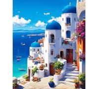 NEWENMO Architecture Grecque Peinture par Numéro Kits,Paysages Marins Peinture Numero Adulte,DIY Paint by Numbers,Creation Adulte pour Débutants,Peinture à l'huile Kit,pour Décoration Maison 40x50cm