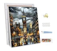 NEWENMO Big Ben Peinture par Numéros pour Adulte avec Cadre,Rue de Londres Peinture Numero,DIY Peintures à l'huile,Paint by Numbers,Bricolage Painting Acrylique pour Décoration Maison 30x40cm