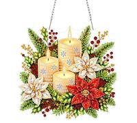 NEWENMO Blanche Bougie Diamond Painting Pendentif,Hanging Diamond Painting | DIY Fleurs Diamant Peinture Pendentif,Forme Spéciale Diamant Art Kits,pour Noël Fenêtres,Murs,Portes et Jardin Décoration