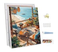 NEWENMO Cabane de Plage Peinture par Numéros pour Adulte avec Cadre,Cosy Beach Peinture Numero,DIY Peintures à l'huile,Paint by Numbers,Bricolage Painting Acrylique pour Décoration Maison 30x40cm