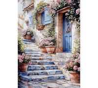 NEWENMO Campagne Pittoresque Diamond Painting Kit pour Adulte,DIY Belles Fleurs Peinture Diamant,Ronde Diamond Peinture,Diamant Painting Set,Pont Cristal Débutant Art Kit,pour Maison Décor 30x40cm