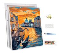 NEWENMO Canaux de Venise Peinture par Numéros pour Adulte avec Cadre,Coucher de Soleil Peinture Numero,DIY Peintures à l'huile,Paint by Numbers,Bricolage Painting Acrylique pour Décor Maison 30x40cm