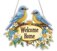 NEWENMO Deux Oiseaux Bleus Diamond Painting Pendentif Kit,DIY Fleurs Diamant Peinture Pendentif,Pendant Broderie Diamant Kit avec Chaîne,Hanging Diamond Painting,pour Décoration Porte et Fenêtre