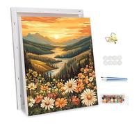 NEWENMO Fleurs Sauvages Peinture par Numéro avec Cadre,Vue du Coucher de Soleil Peinture Numero Adulte,Bricolage Acrylique Paint by Numbers,Creatif Toile Peinture à l'huile,pour Décor Maison 30x40cm
