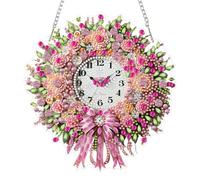 NEWENMO Horloge Décorative Diamond Painting Pendentif,Rose Pâle Diamant Peinture Pendentif,Forme Spéciale Diamant Art Kits,Hanging Diamond Painting Kit,pour Fenêtres,Murs,Portes et Jardin Décoration