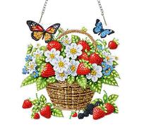 NEWENMO Panier de Fleurs Diamond Painting Pendentif,DIY Papillons et Fleurs Diamant Peinture Pendentif,Forme Spéciale Diamant Art Kits,Hanging Diamond Painting,pour Fenêtres,Portes et Jardin Décor