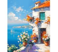 NEWENMO Paysage Peinture par Numéro Kits,Belle Maison et Fleurs Peinture Numero Adulte,DIY Paint by Numbers,Creation Adulte pour Débutants,Peinture à l'huile Kit,pour Décoration Maison-40x50cm