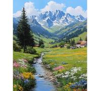 NEWENMO Paysages des Alpes Peinture par Numéro Kits,Belles Fleurs Peinture Numero Adulte,DIY Paint by Numbers,Creation Adulte pour Débutants,Peinture à l'huile Kit,pour Décoration Maison 40x50cm