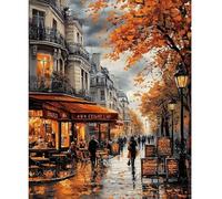 NEWENMO Rues de Paris Peinture par Numéros,Paysage Urbain Peinture Numero Adulte,Feuilles D'automne Paint by Numbers,DIY Peintures à l'huile,Bricolage Painting Acrylique pour Décoration Maison 40x50cm