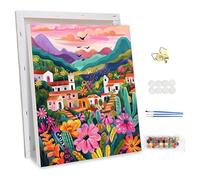 NEWENMO Villages Mexicains Peinture par Numéro avec Cadre,Fleurs Colorées Peinture Numero Adulte,Bricolage Acrylique Paint by Numbers,Creatif Toile Peinture à l'huile,pour Décoration Maison 30x40cm