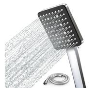 Newentor Pommeau de douche et tuyau flexible [Testsieger] six modes Pommeau de douche haute pression avec jeu de tuyaux de 1,5 m Pommeau de douche fixe basse pression argent-noir