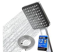 Newentor Pommeau de douche et tuyau [TESTSIEGER], Pommeau de douche haute pression avec 6 modes, Pommeau de douche universel économiseur d'eau grand avec tuyau de 1,5 m, Argent-Noir