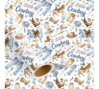 NEWEST Rouleau de papier cadeau aquarelle Little Cowboy 43 cm x 5 m | Papier cadeau western pour bébé garçon avec bottes de cowboy, chapeau et cheval pour fête prénatale, cadeau de naissance