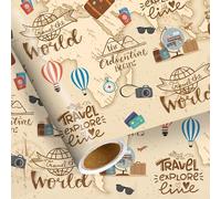 NEWEST Rouleau de papier cadeau de voyage vintage, carte du monde, 43 cm x 5 m
