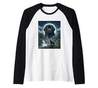 Newfoundland Howling to The Moon Meme Funny Dog Lover Manche Raglan