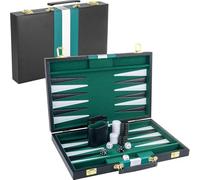 NEWFUN 15 Pouces Backgammon,Backgammon Voyage,Backgammon en Bois,Jeu de Backgammon, Jeu de Plateau avec étui en Cuir de Haute qualité et gobelet à dés, Portable et de Voyage
