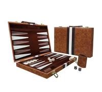NEWFUN 15 Pouces Backgammon,Backgammon Voyage,Backgammon en Bois,Jeu de Backgammon, Jeu de Plateau avec étui en Cuir de Haute qualité et gobelet à dés, Portable et de Voyage
