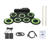 NEWFUN Batterie électronique, Batterie Electronique Adulte, Batterie Electrique Instrument, Batterie électronique Pliable Avec 7 Pads en Silicone, Baguettes et Pédale pour Débutants (green)