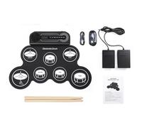 NEWFUN Batterie électronique, Batterie Electronique Adulte, Batterie électronique Pliable Avec 7 Pads en Silicone, Baguettes et Pédale pour Débutants