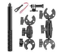 NEWFUN Support Camera, Matériau Plastique,Accessoire pour insta360 x4, Kit Moto pour insta360 x4,X3,X2,Rotation à 360 degrés, Double Pince, Compatible avec Plusieurs Appareils