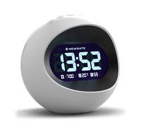 NEWGATE® Centre of The Earth réveil | Horloge LCD numérique rétro | Blanc | Design rond élégant | Idéal pour chevet, bureau ou étagère | Accessoire rétro pour chambre et bureau
